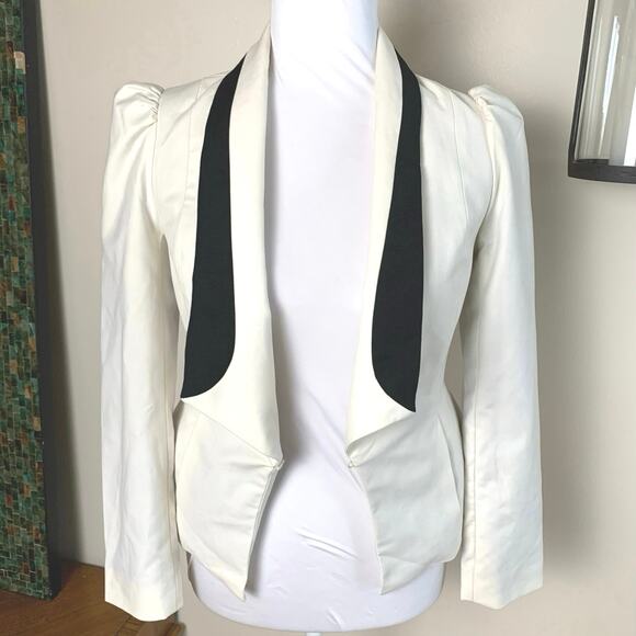 Vintage Size S Peplum Harriet Blazer Jacket White Black Collar Work Evening Twee - Picture 3 of 12